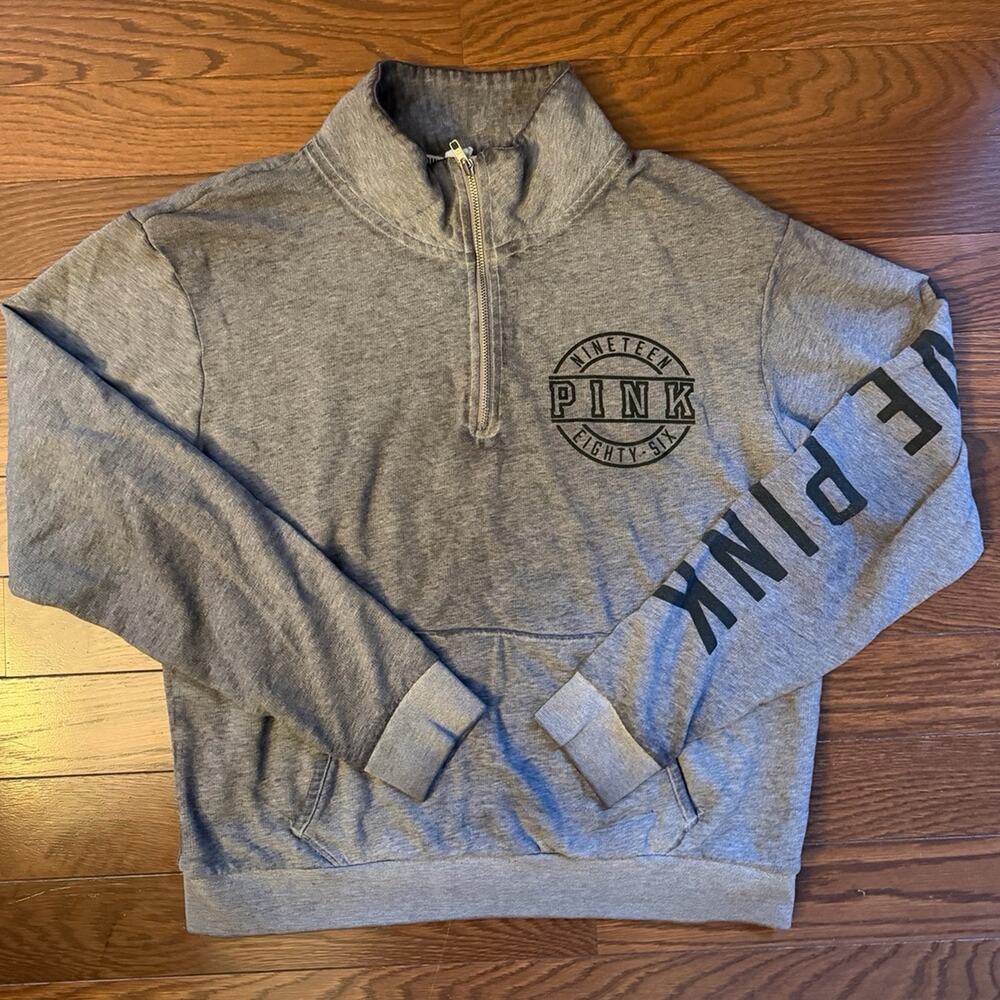 PINK Women’s Gray Quarter Zip Size Medium